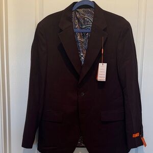 TALLIA Men's Dark Brown Stretch Sport Coat with Paisley Lining